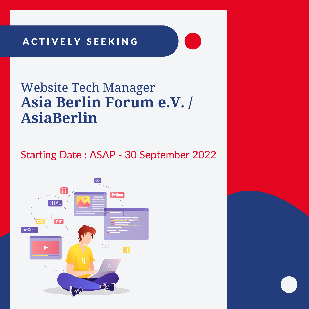 Temporary Contract : Looking for a Webmaster to support the AsiaBerlin team!